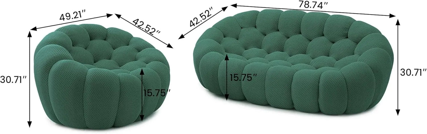Essential Floor Sofas | Green 3D Knitted Fabric Couch Sectionals 3-seaters