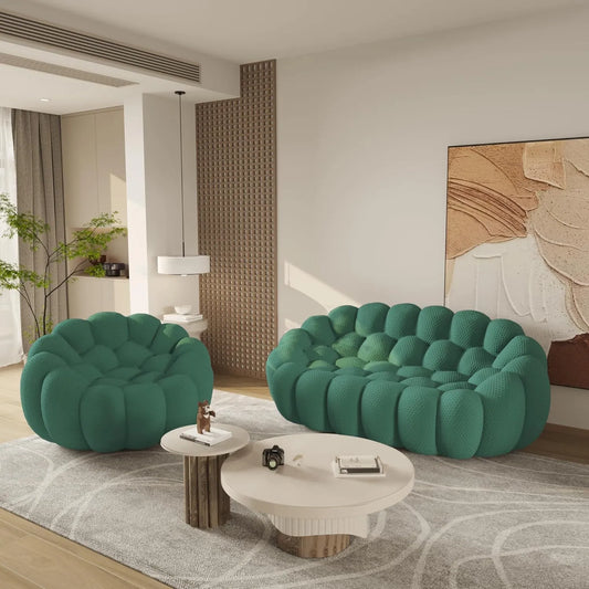 Essential Floor Sofas | 2-Piece Green 3D Knitted Fabric Sofa Sets 3-seater