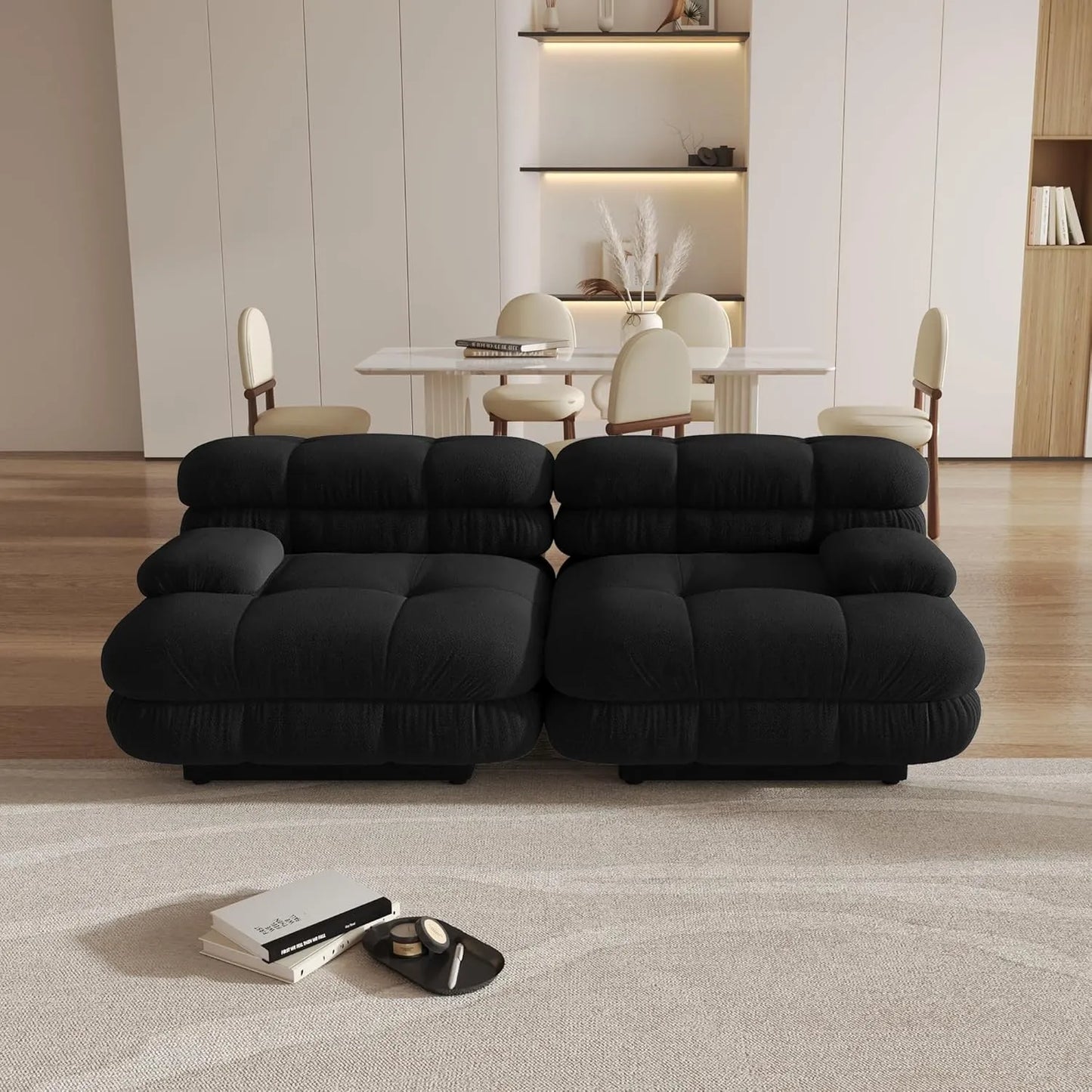 Matrix Italian Modular Sofas | Black Teddy Velvet Loveseats 2-seaters