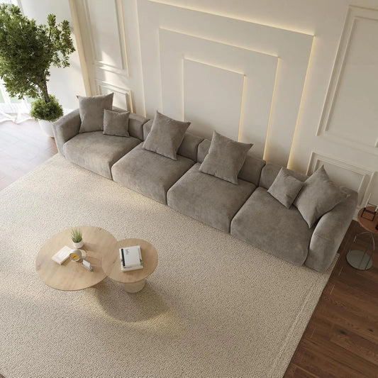 Sofás modulares modernos Matrix | Sofá seccional de 4 piezas de pana marrón de 4 plazas