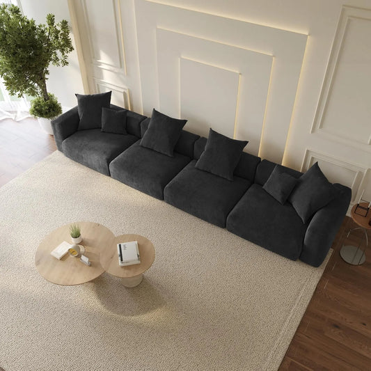 Sofás modulares modernos Matrix | Sofá seccional de 4 piezas de pana negra de 4 plazas