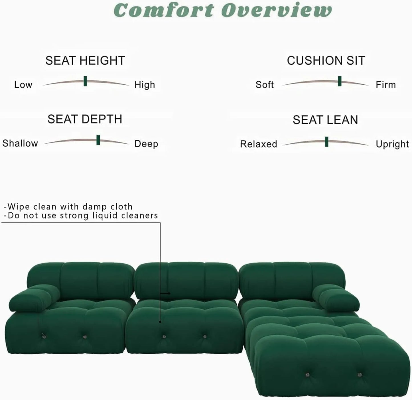 Matrix Minimalist Modular Sofas | Green Velvet Couch Sectionals 3-seaters with 1 Ottoman