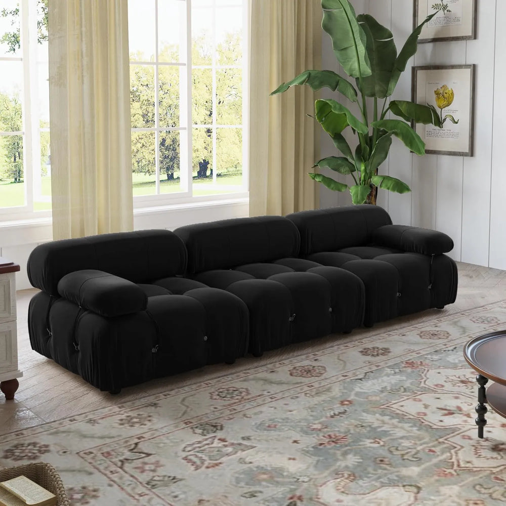 Matrix Minimalist Modular Sofas | 3-Piece Black Velvet Couch Sectionals 3-Seater
