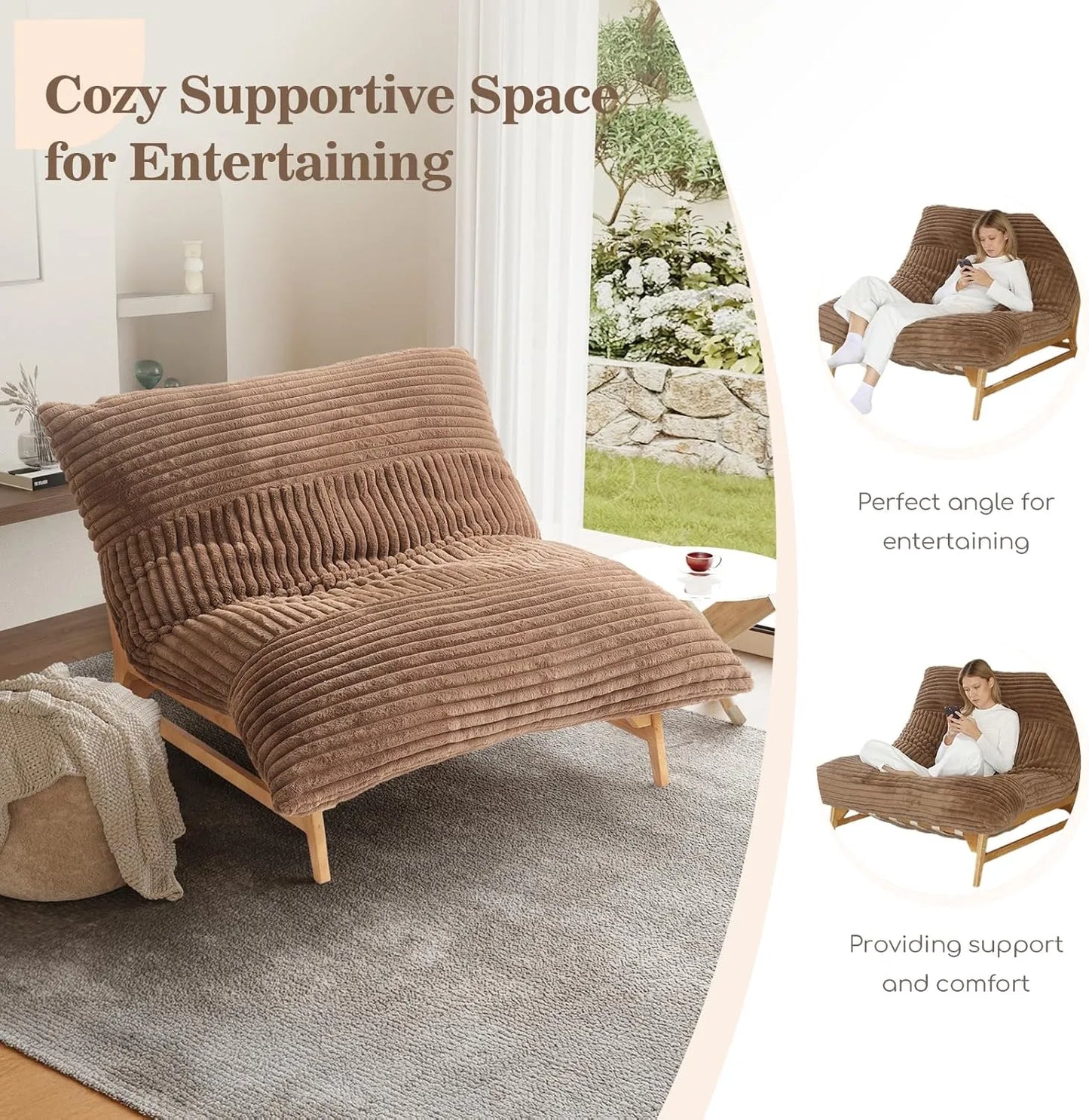 Pillow Lazy Sofas | 47-Inch Plush Pillow Accent Chair Solid Wood Frame - Brown