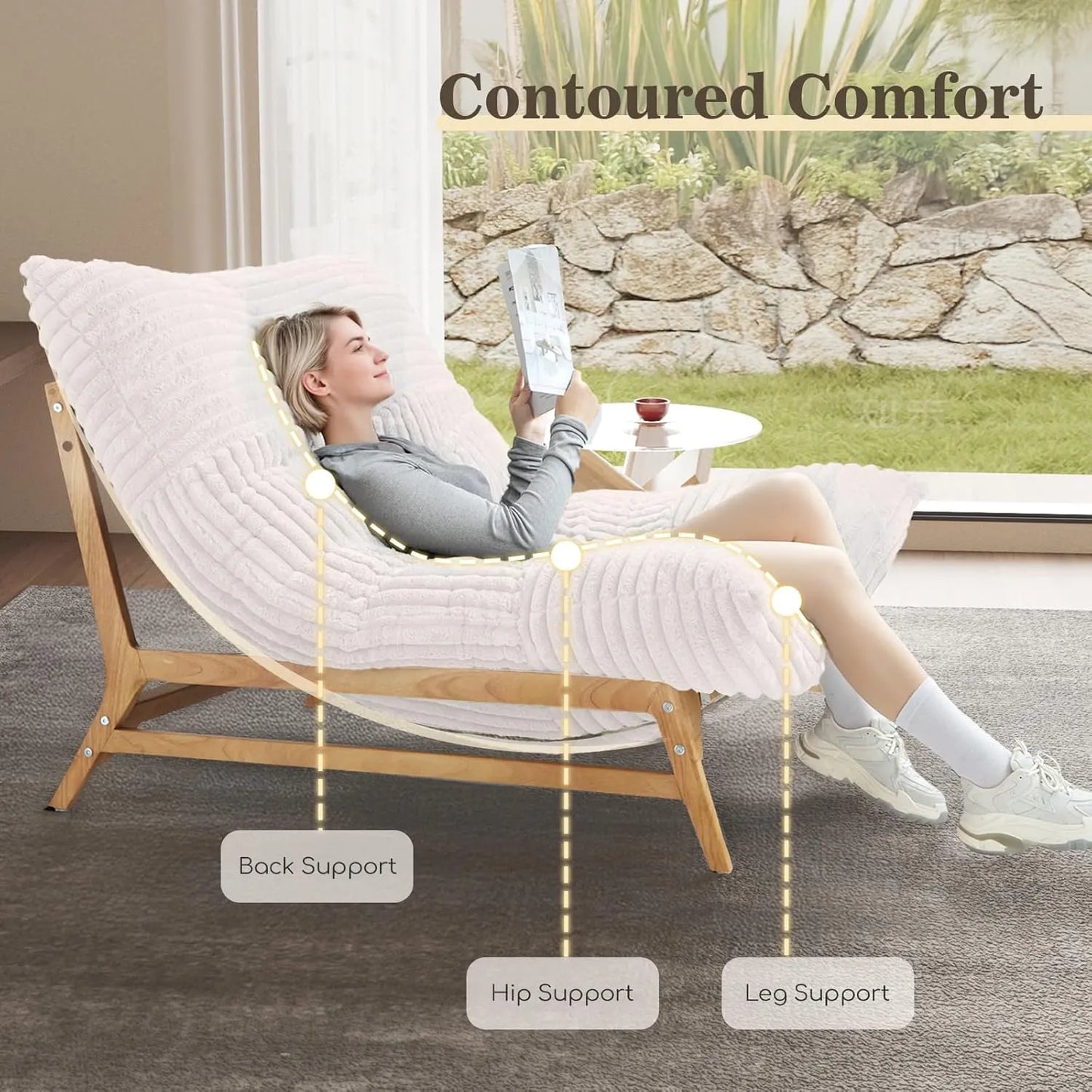 Pillow Lazy Sofas | 47-Inch Plush Pillow Accent Chair Solid Wood Frame - Beige