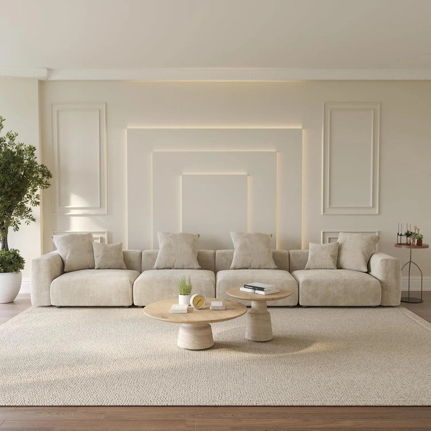Matrix Modern Modular Sofas | Beige Corduroy Couch Sectionals 4-seaters