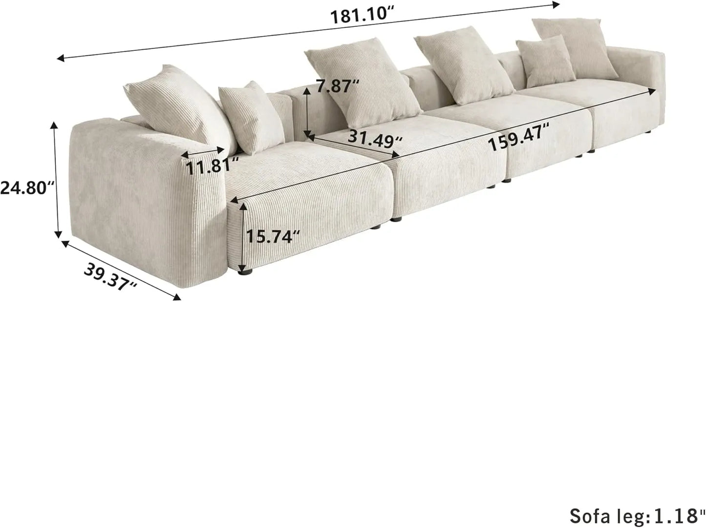 Matrix Modern Modular Sofas | 4-Piece Beige Corduroy Couch Sectionals 4-Seater