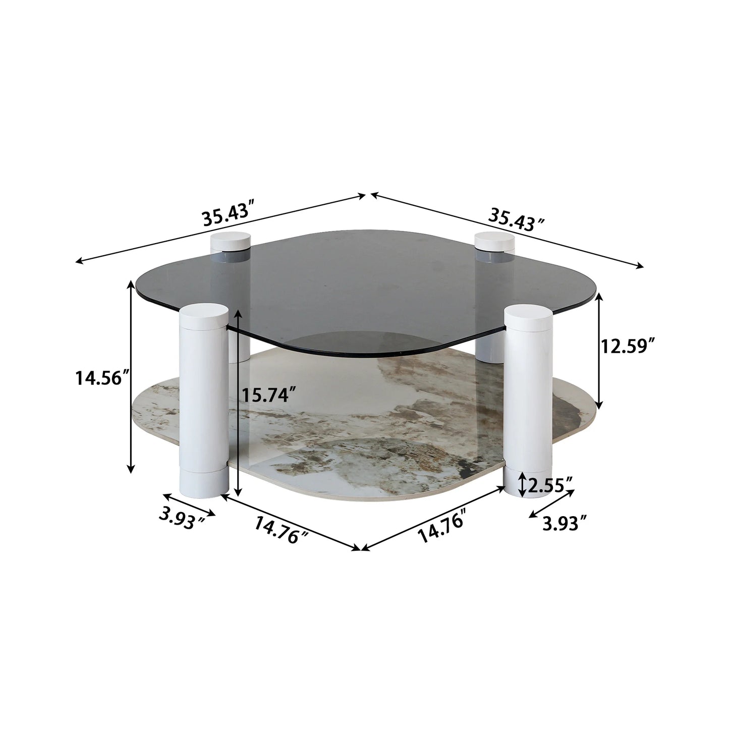 Zenith Glass Coffee Table | 36" Ivory Square With Storage Shelf
