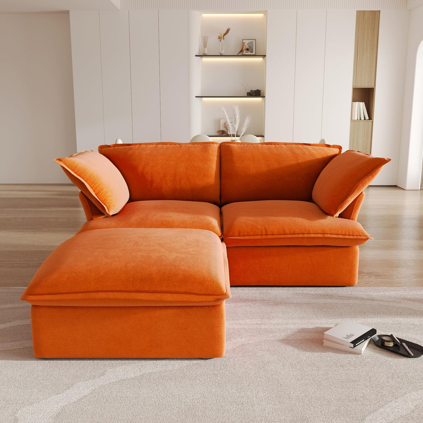 Sectional Couches for Living Room,82.66" Cloud Modular Sectional Sofa, Velvet Deep Couch,Cushion Covers Removable & Replaceable,LoveSofa,Blue