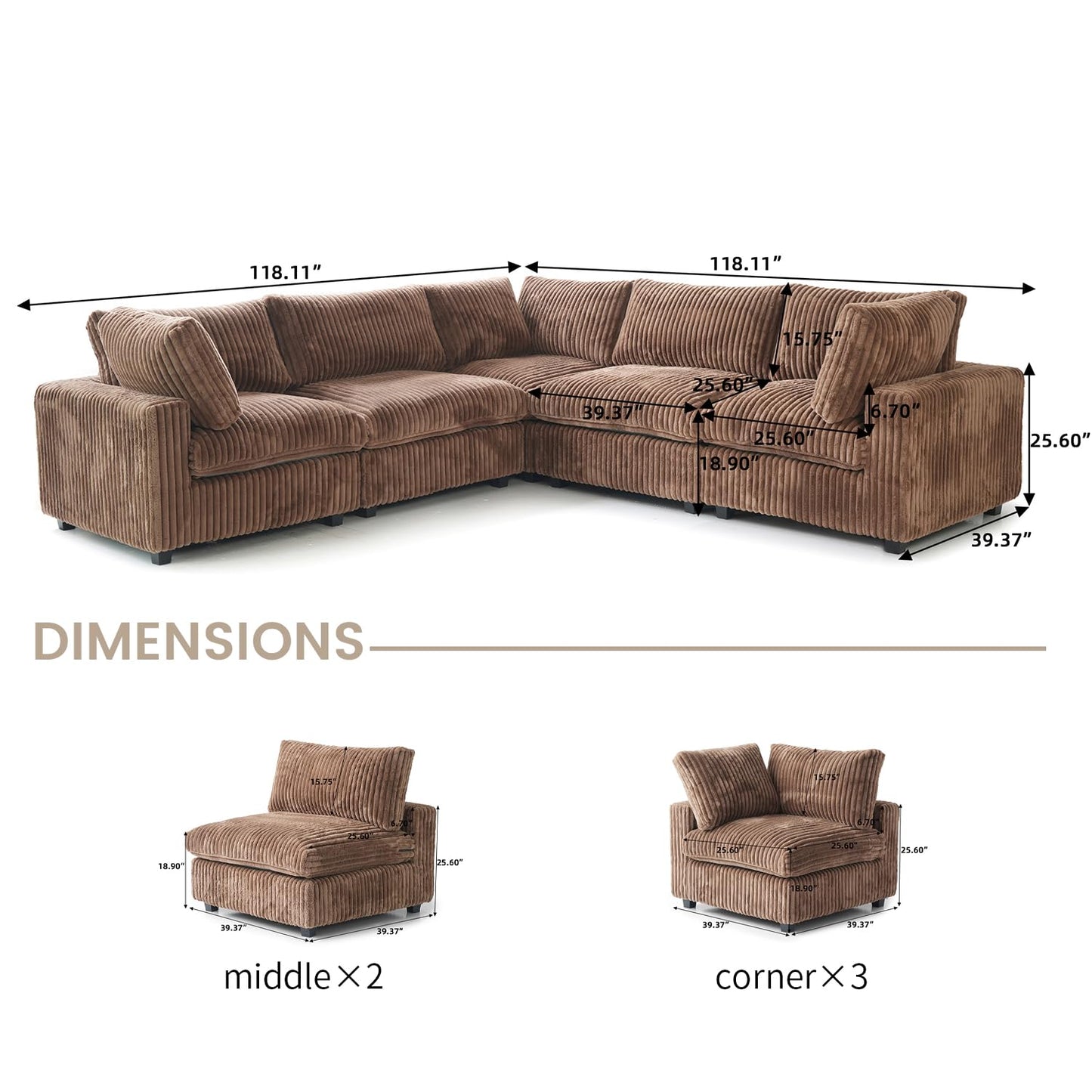 Cloud Couch Modular Sectional Sofa,157" Oversized U Shaped Couch with Ottoman,6 Seater Convertible Sofa,Comfy Plush Couches for Living Room,Covers Washable&Replaceable (White)