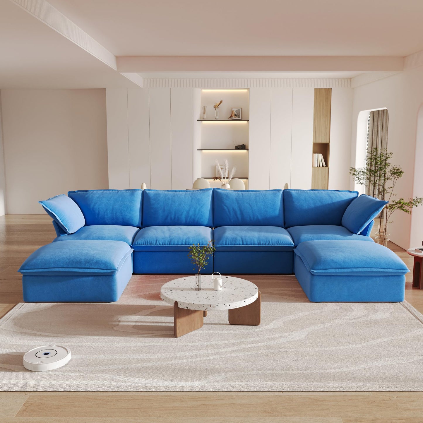 Sectional Couches for Living Room,82.66" Cloud Modular Sectional Sofa, Velvet Deep Couch,Cushion Covers Removable & Replaceable,LoveSofa,Blue