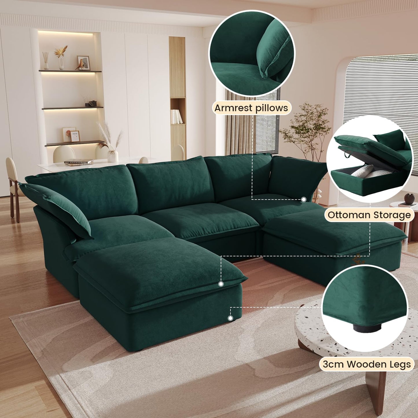 Sectional Couches for Living Room,82.66" Cloud Modular Sectional Sofa, Velvet Deep Couch,Cushion Covers Removable & Replaceable,LoveSofa,Blue