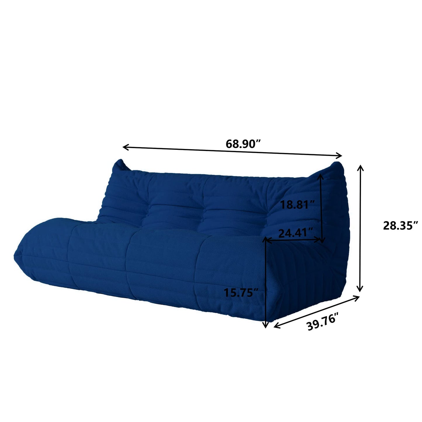 Lazy Floor Sofa, 89 inch Soft Teddy Velvet 3 Seat Minimalist Couches, Tatami Sofa, Fireside Chair, Corner Relax Couch for Living Room Bedroom Salon Office Floor Lounge(3 Seat, Blue)