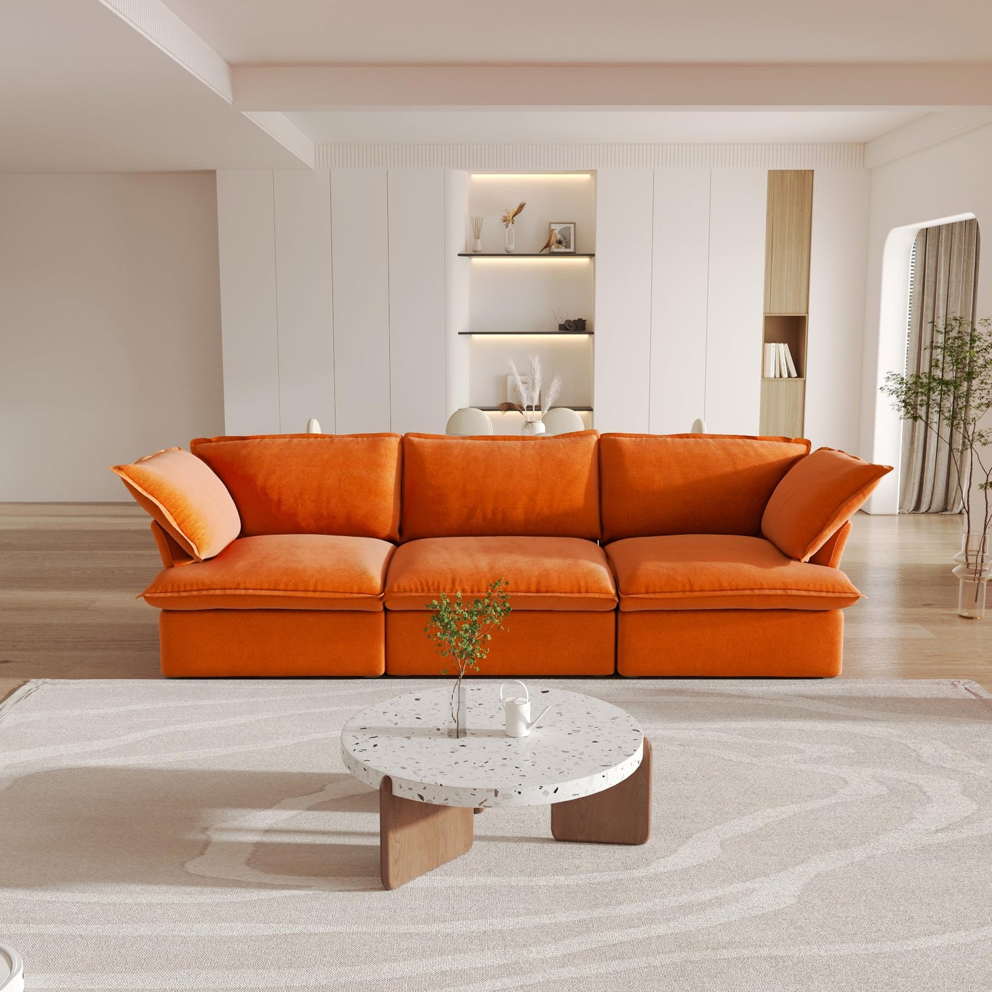 Sectional Couches for Living Room,82.66" Cloud Modular Sectional Sofa, Velvet Deep Couch,Cushion Covers Removable & Replaceable,LoveSofa,Blue