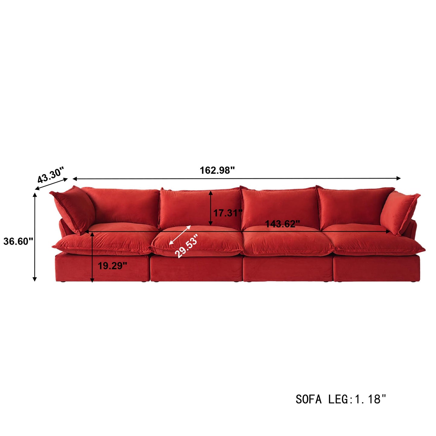 Sectional Couches for Living Room,82.66" Cloud Modular Sectional Sofa, Velvet Deep Couch,Cushion Covers Removable & Replaceable,LoveSofa,Blue
