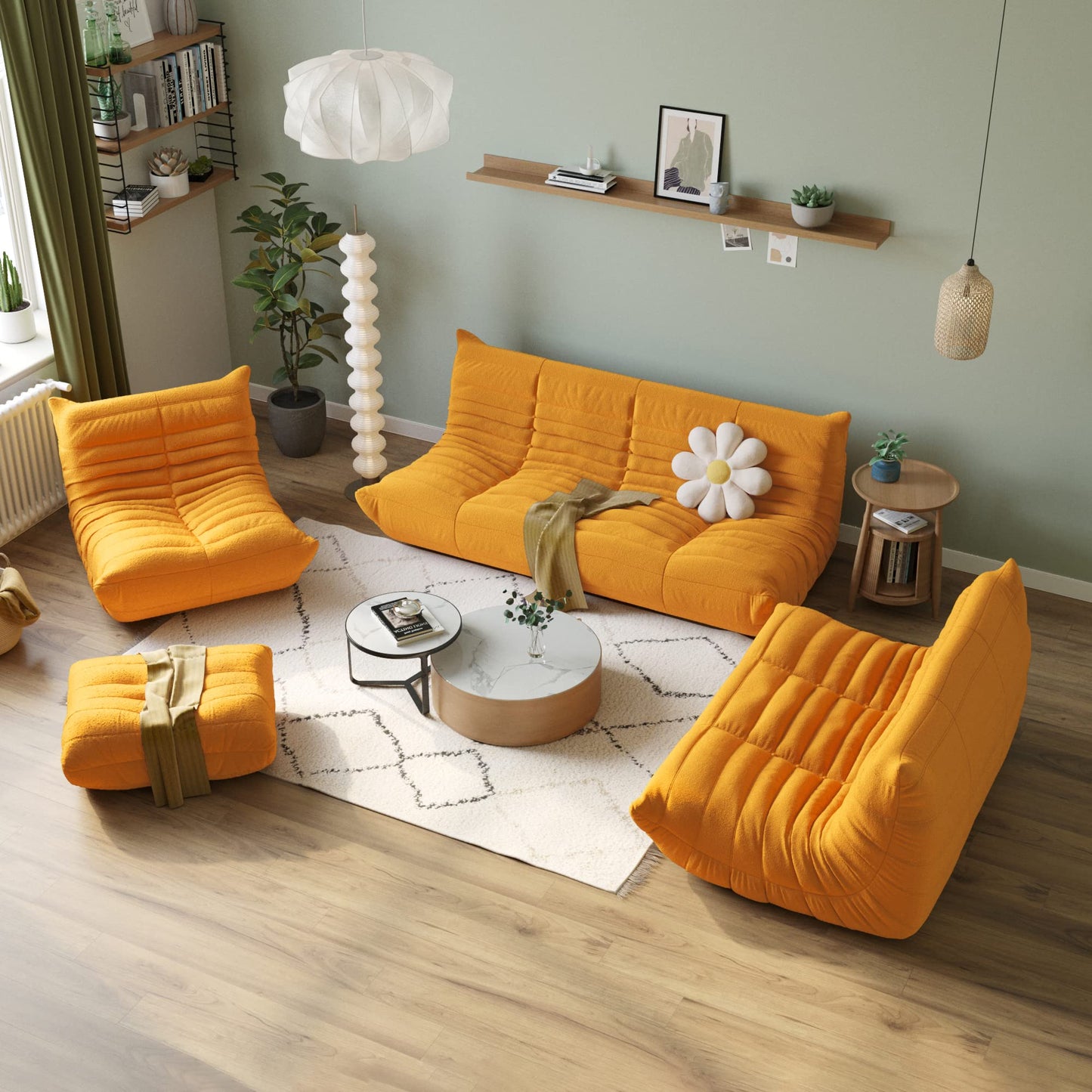 Lazy Floor Sofa, 89 inch Soft Teddy Velvet 3 Seat Minimalist Couches, Tatami Sofa, Fireside Chair, Corner Relax Couch for Living Room Bedroom Salon Office Floor Lounge(3 Seat, Blue)