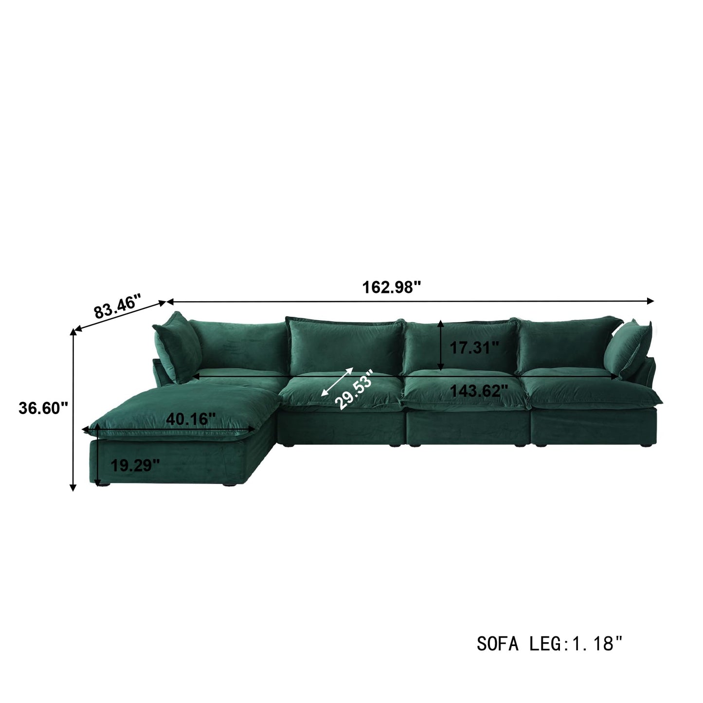 Sectional Couches for Living Room,82.66" Cloud Modular Sectional Sofa, Velvet Deep Couch,Cushion Covers Removable & Replaceable,LoveSofa,Blue