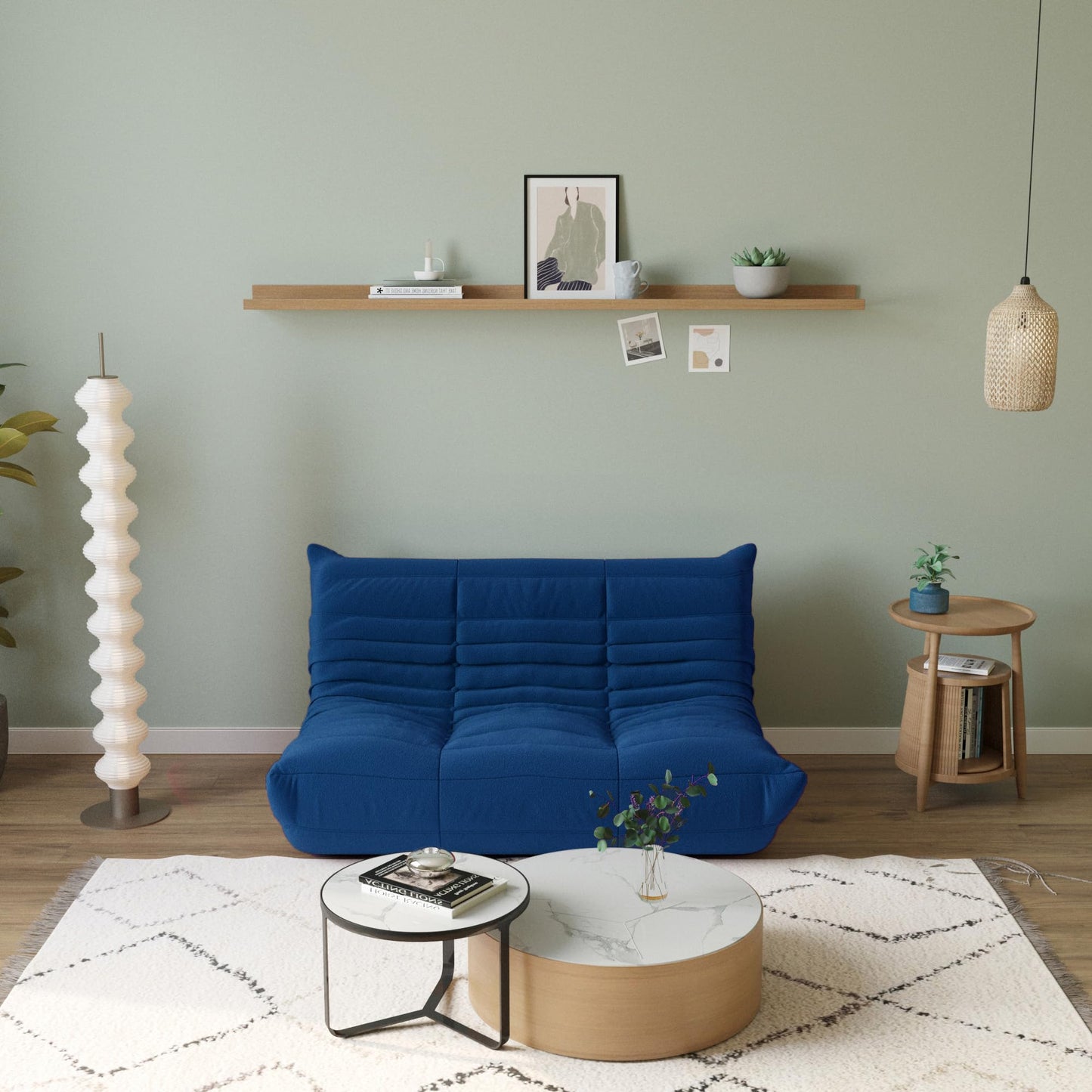 Lazy Floor Sofa, 89 inch Soft Teddy Velvet 3 Seat Minimalist Couches, Tatami Sofa, Fireside Chair, Corner Relax Couch for Living Room Bedroom Salon Office Floor Lounge(3 Seat, Blue)