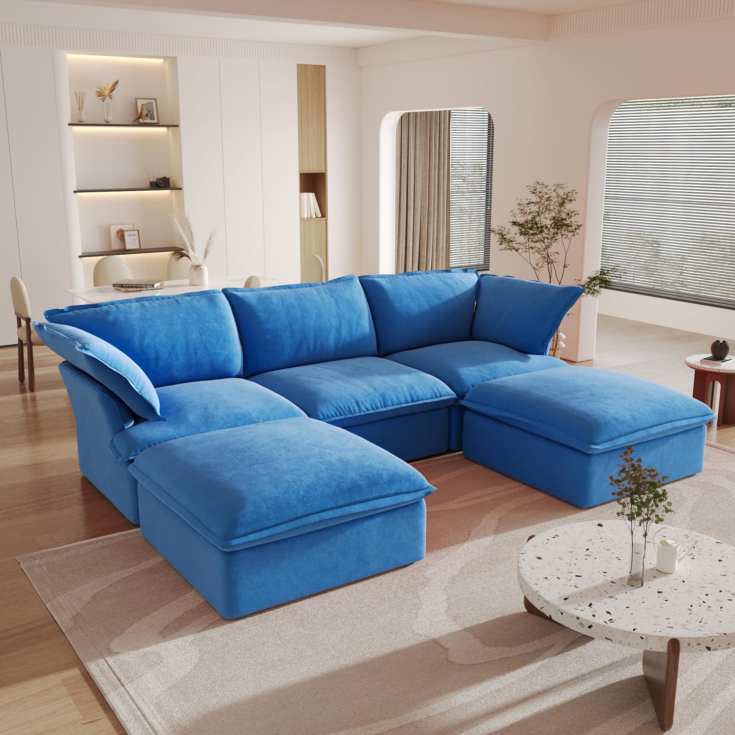Sectional Couches for Living Room,82.66" Cloud Modular Sectional Sofa, Velvet Deep Couch,Cushion Covers Removable & Replaceable,LoveSofa,Blue