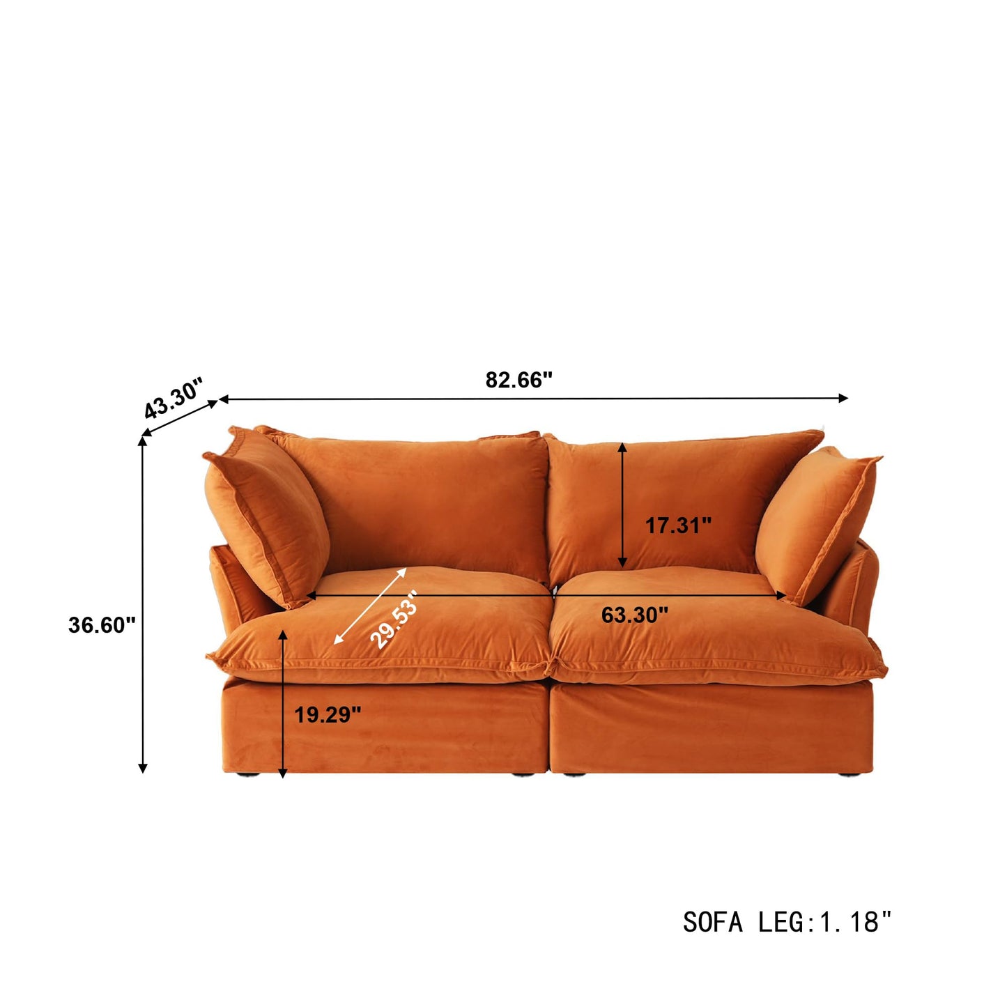 Sectional Couches for Living Room,82.66" Cloud Modular Sectional Sofa, Velvet Deep Couch,Cushion Covers Removable & Replaceable,LoveSofa,Blue