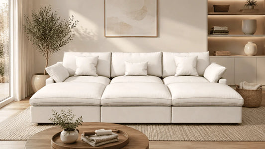 Clean pit sectional sofa in a family living room