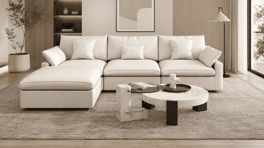 Coffee table for L shaped sofa in a modern living room