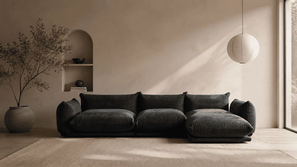 Fabric low profile sectional sofa in modern living room