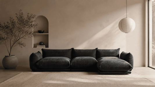 Fabric low profile sectional sofa in modern living room