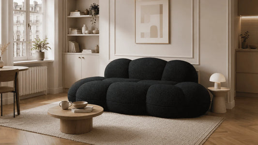 Low-profile floor sofa in a small apartment living room
