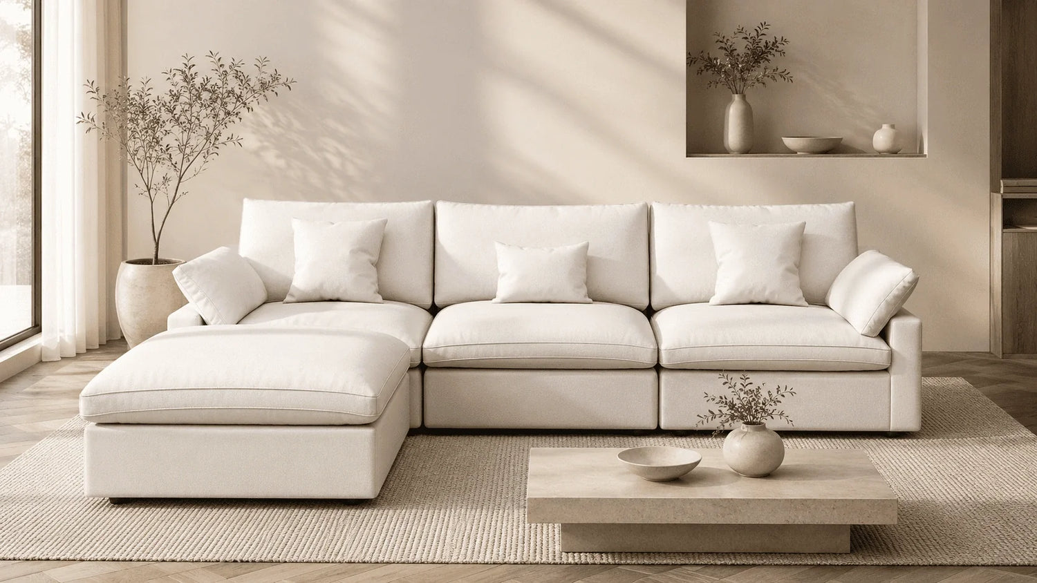 WJS Home modular sofa with side middle and ottoman modules in a living room