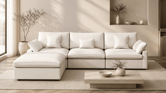 WJS Home modular sofa with side middle and ottoman modules in a living room