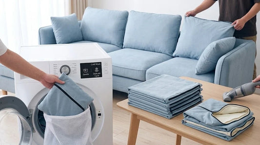 a picture of showing how to washable washable sofa covers step by step