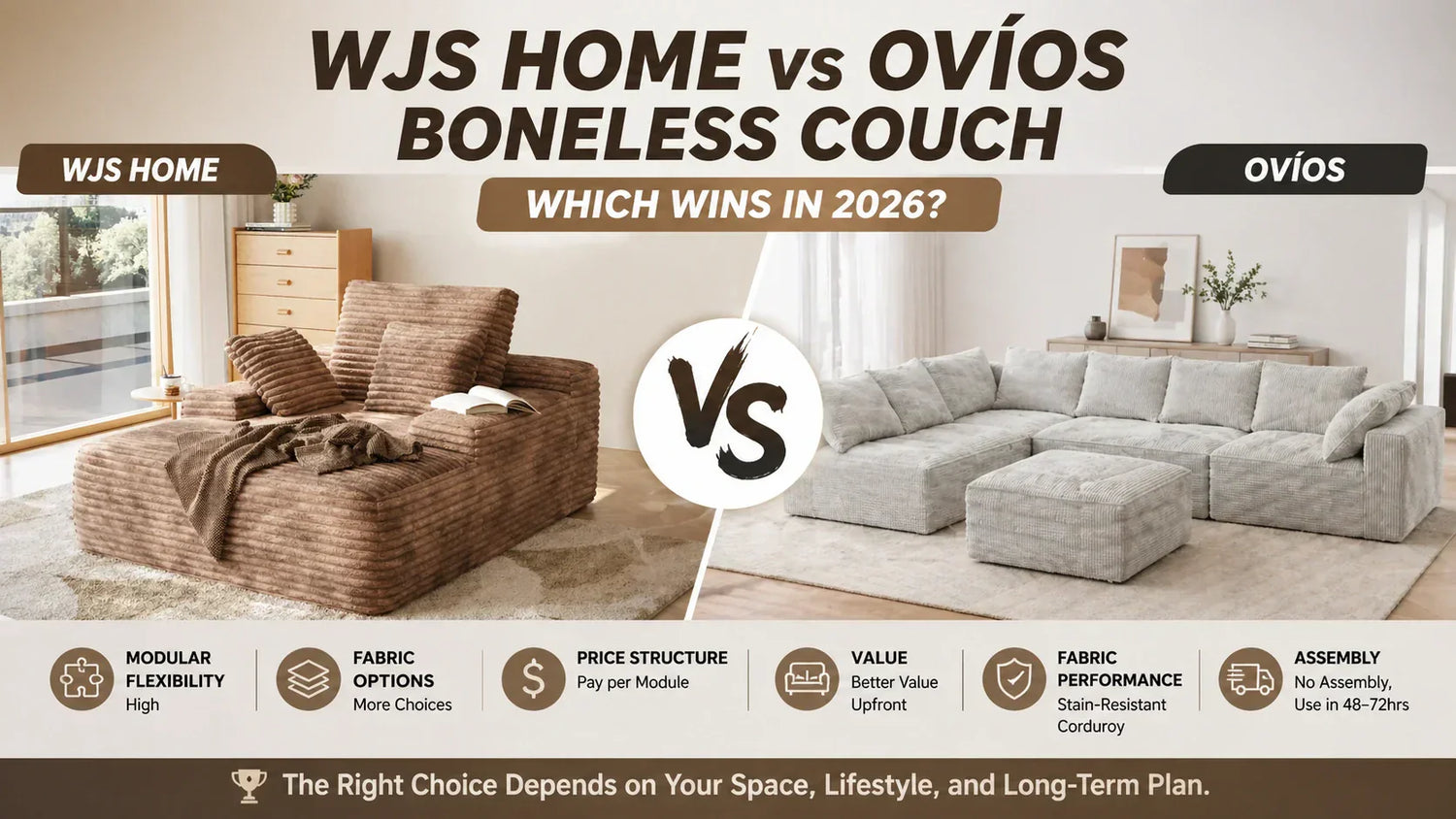 WJS Home vs Ovios Boneless Couch: Which Wins?