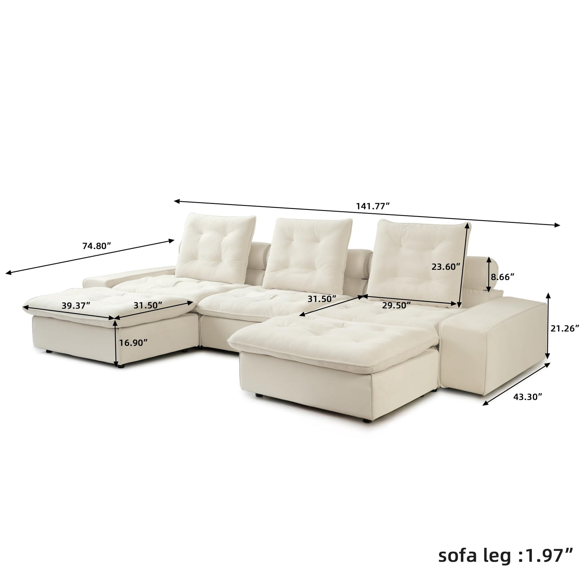 Cloud Modular Sectional Sofa, Luxury Velvet Couch Sofas for Living Room,74inch Corner Seater