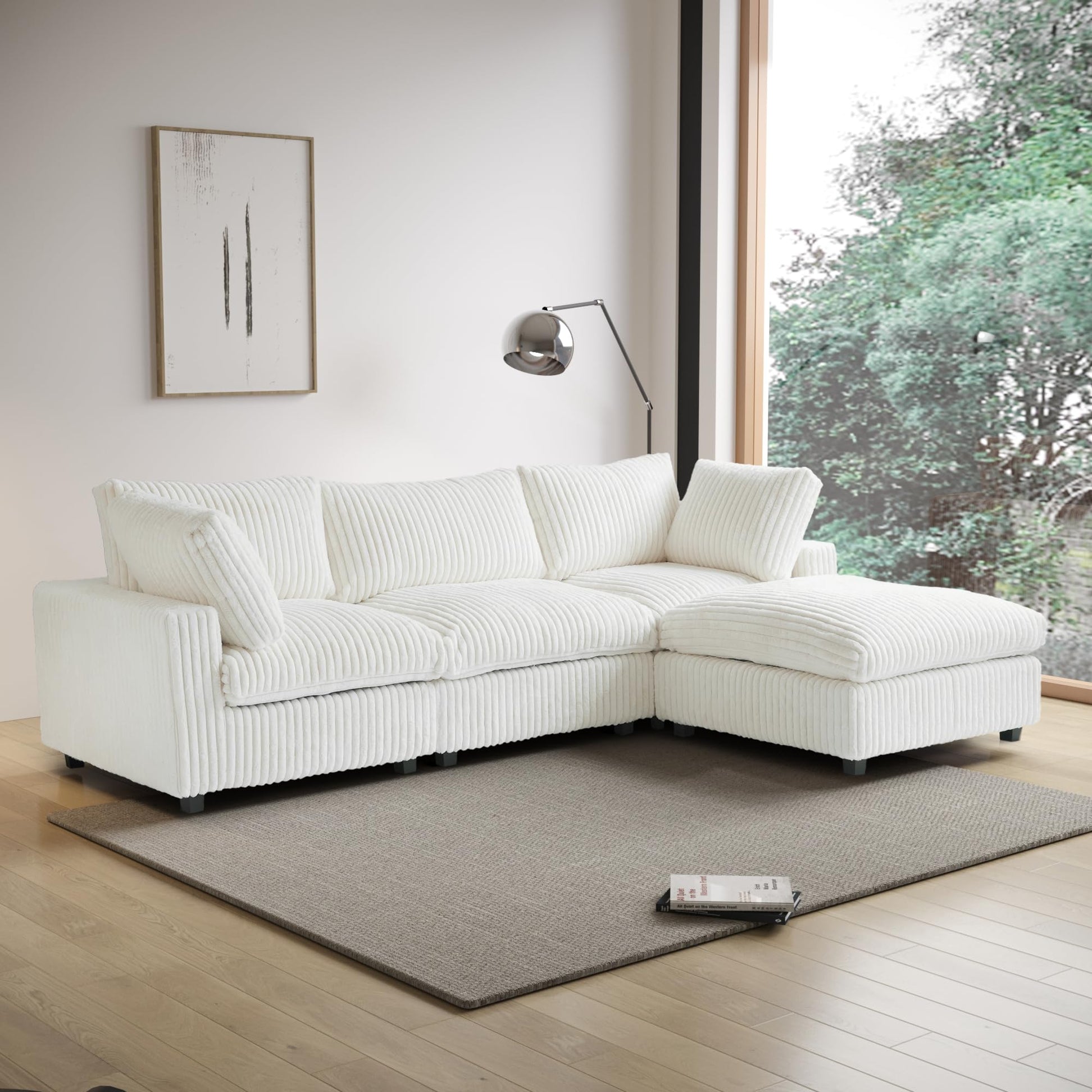 Cloud Couch Modular Sectional Sofa,157" Oversized U Shaped Couch with Ottoman,6 Seater Convertible Sofa,Comfy Plush Couches for Living Room,Covers Washable&amp;Replaceable (White)