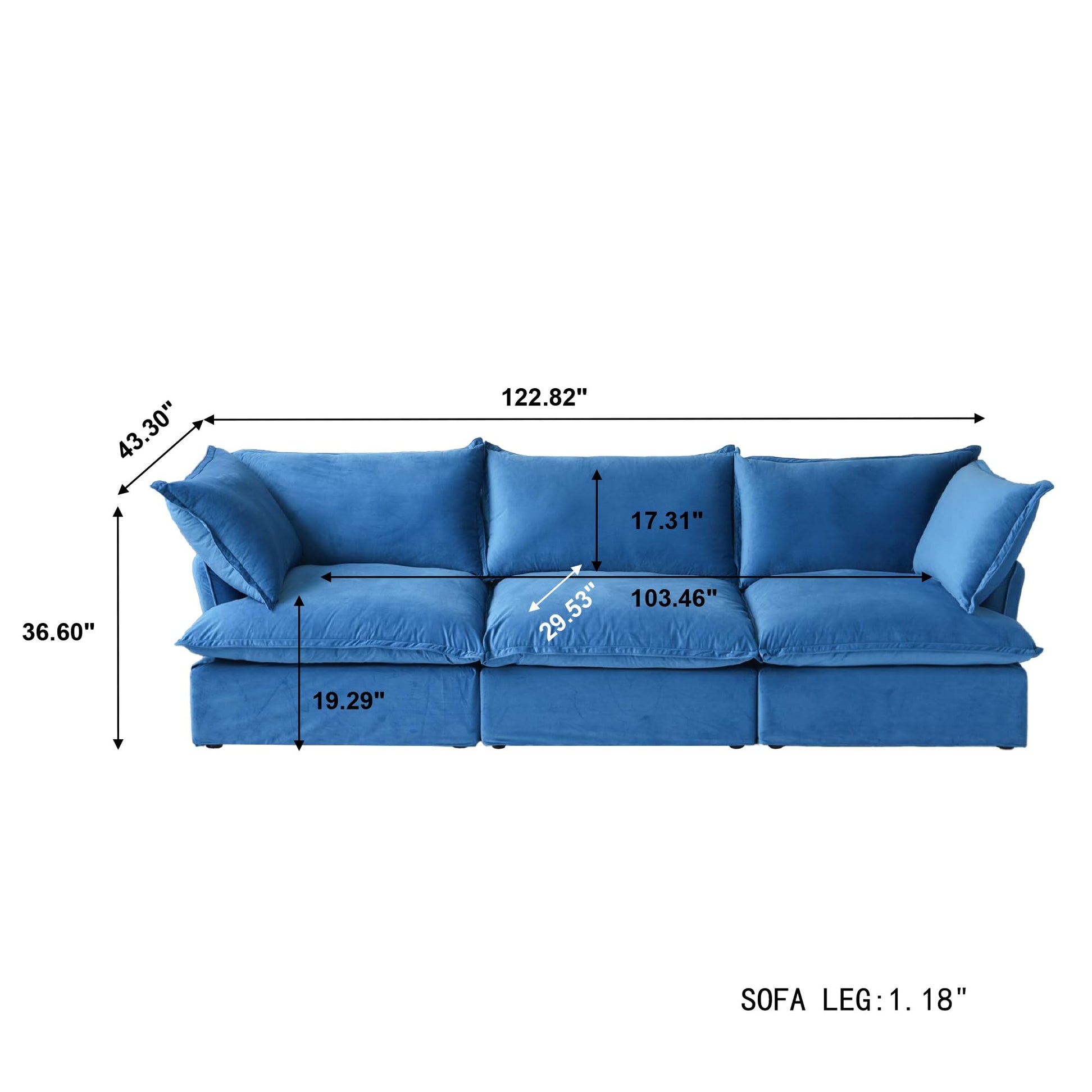 Sectional Couches for Living Room,82.66" Cloud Modular Sectional Sofa, Velvet Deep Couch,Cushion Covers Removable &amp; Replaceable,LoveSofa,Blue