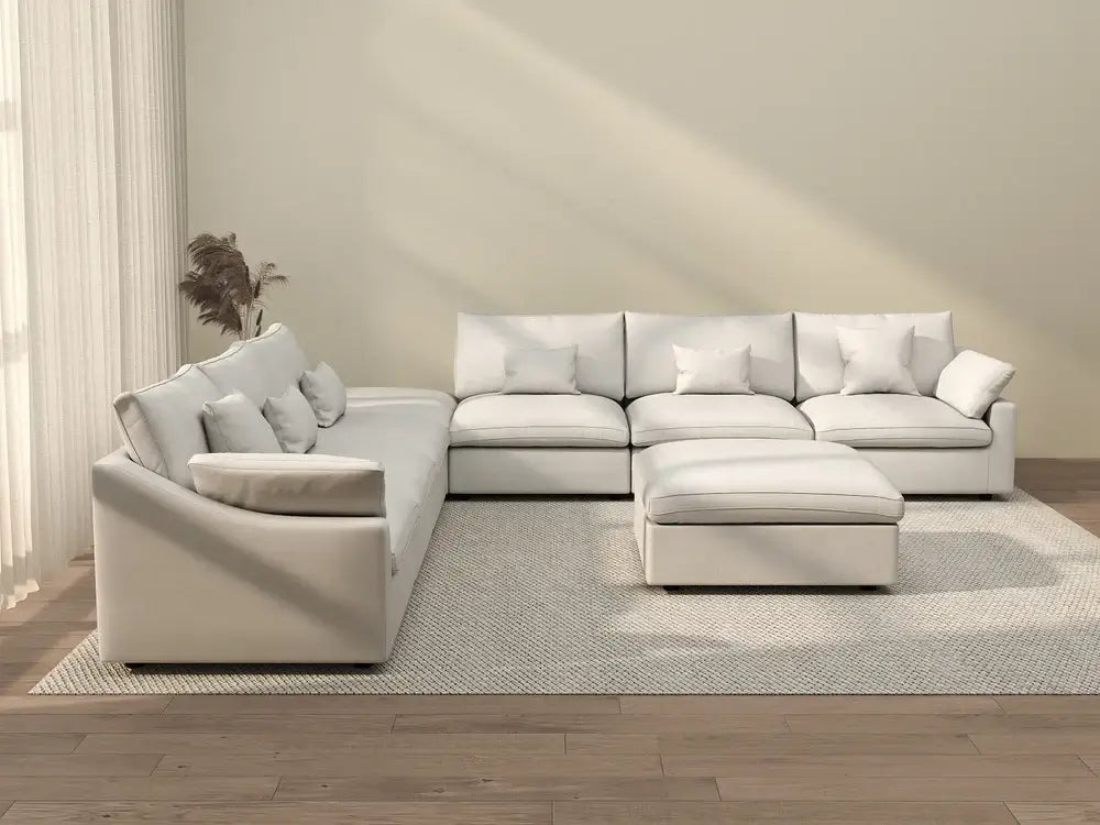 05 WJS Home Deluxe Slope Cloud U Shaped Sectional White  tiny