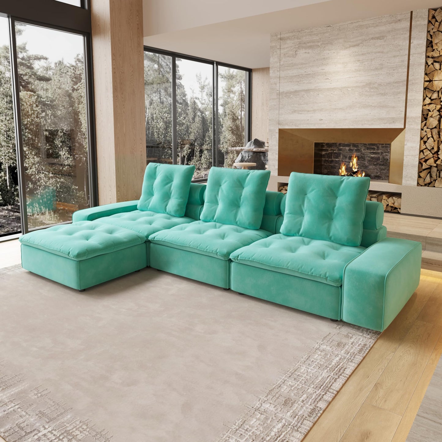 Cloud Modular Sectional Sofa, Luxury Velvet Couch Sofas for Living Room,74inch Corner Seater