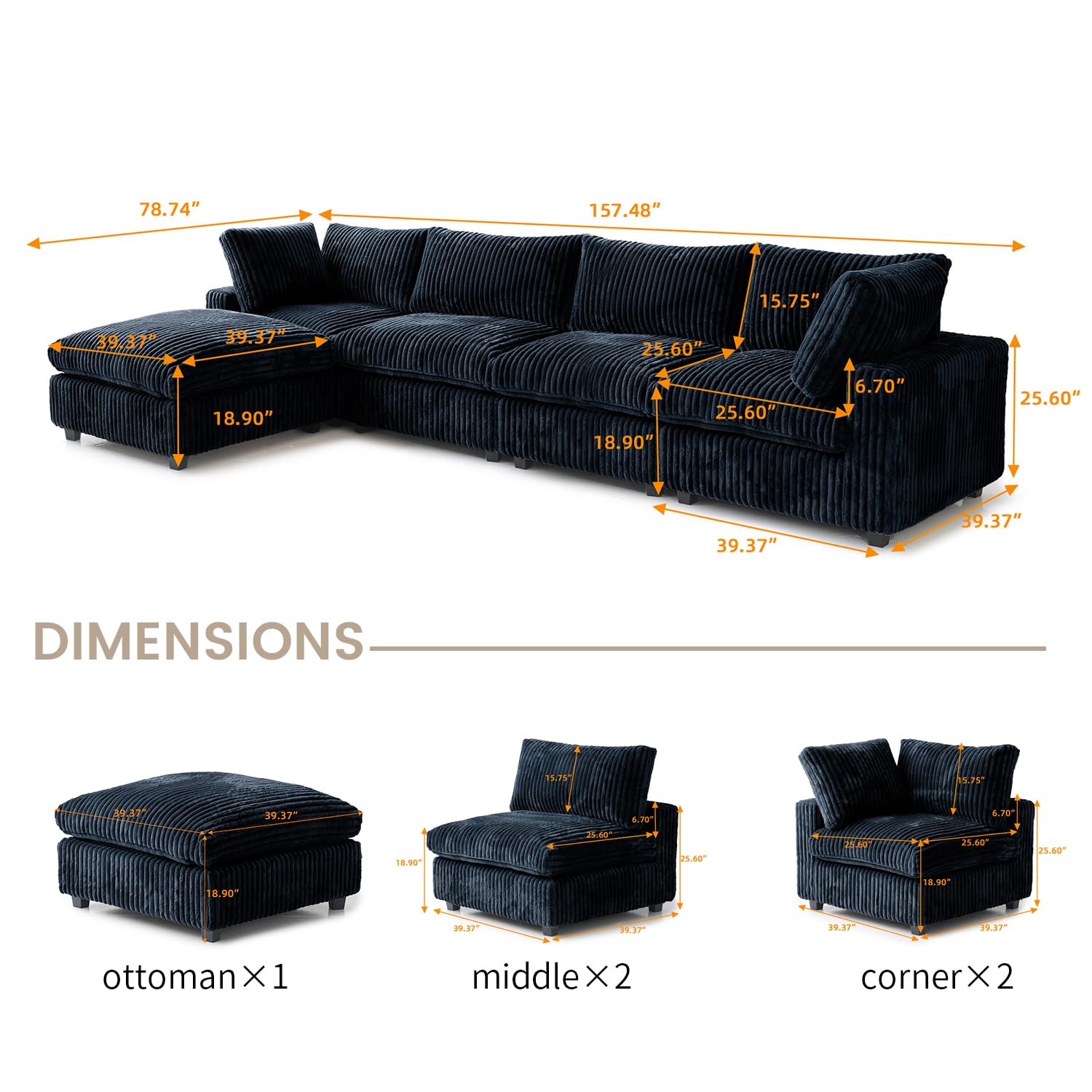 Cloud Couch Modular Sectional Sofa,157" Oversized U Shaped Couch with Ottoman,6 Seater Convertible Sofa,Comfy Plush Couches for Living Room,Covers Washable&amp;Replaceable (White)