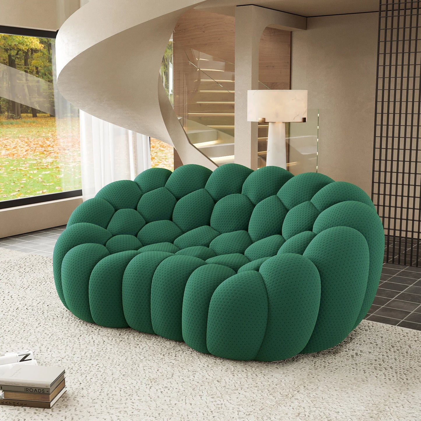 Sofás Essential Arc Boneless | Loveseats de 1 pieza de tejido de punto 3D verde de 2 plazas