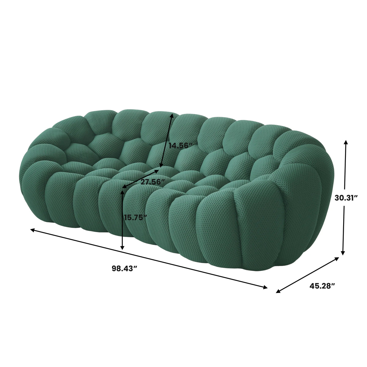 Seccional esencial de 3 asientos en tela verde tejida en 3D | 1 pieza, tela tejida en 3D, apto para apartamentos