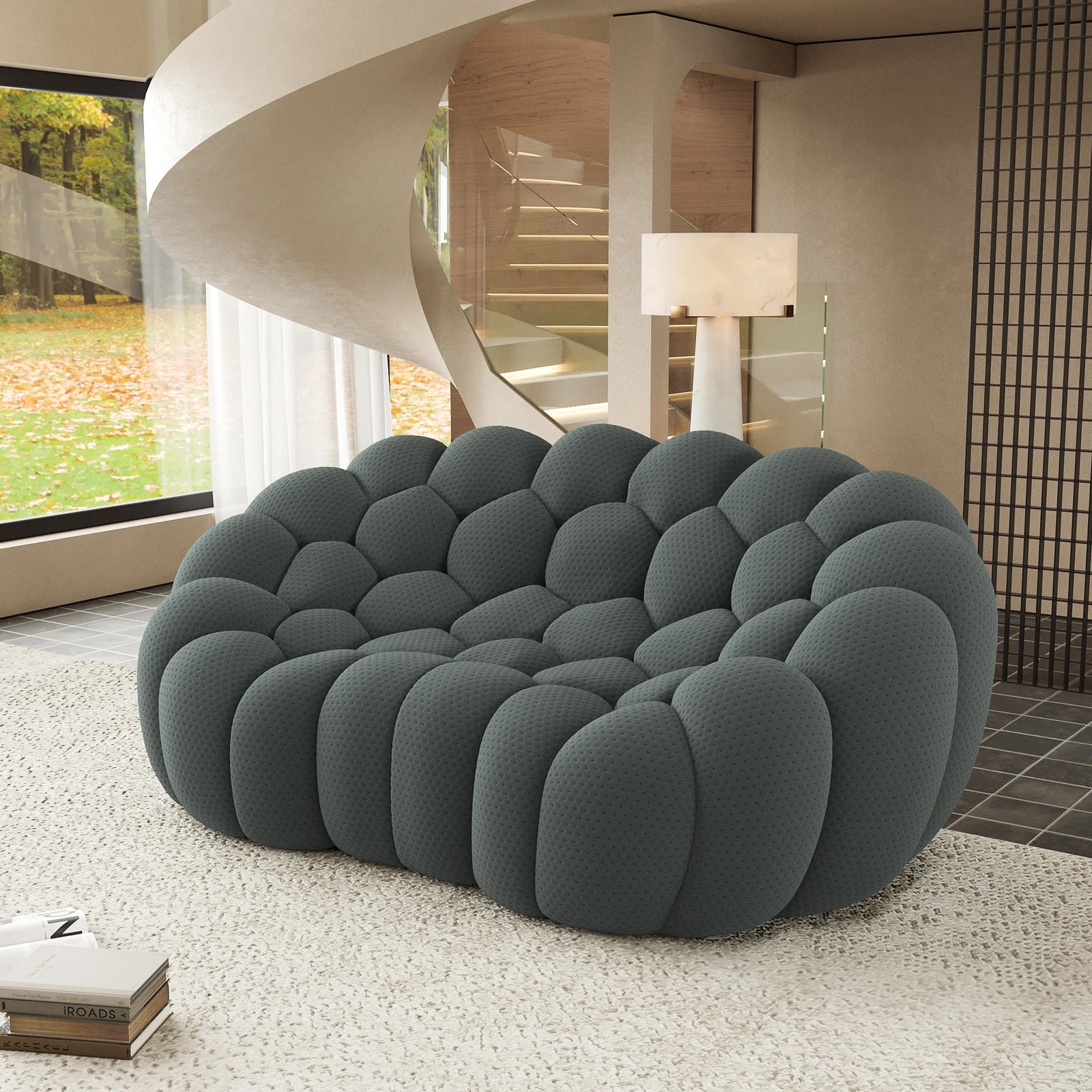 Essential 2-Seater grey 3D-Knitted Fabric Loveseats | 1-Piece, 3D-Knitted Fabric, Apartment Friendly