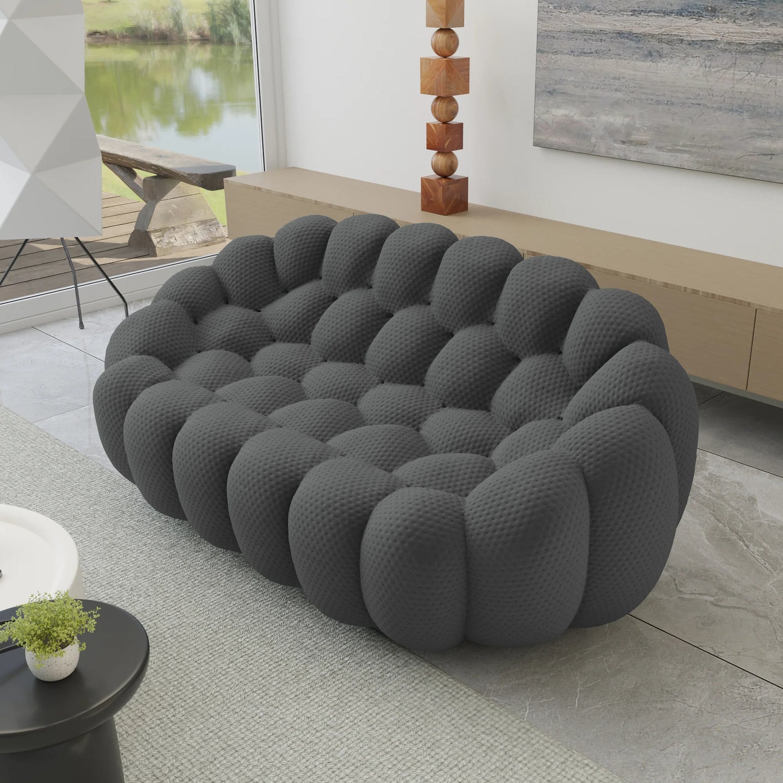 Essential 2-Seater grey 3D-Knitted Fabric Loveseats | 1-Piece, 3D-Knitted Fabric, Small Space