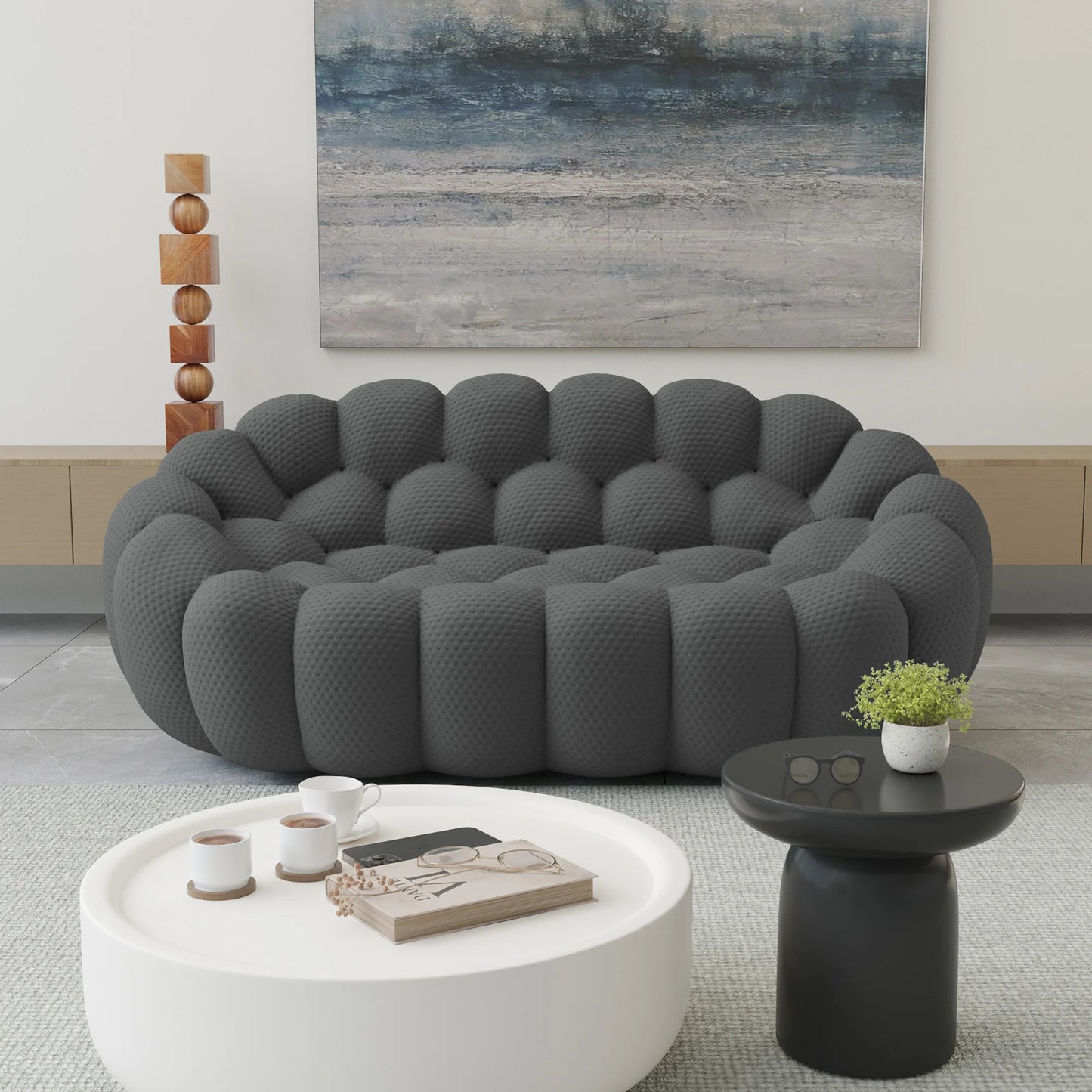 Essential Armless Floor Sofas | 1-Piece 3D Knitted Fabric Grey Loveseats 2-Seater