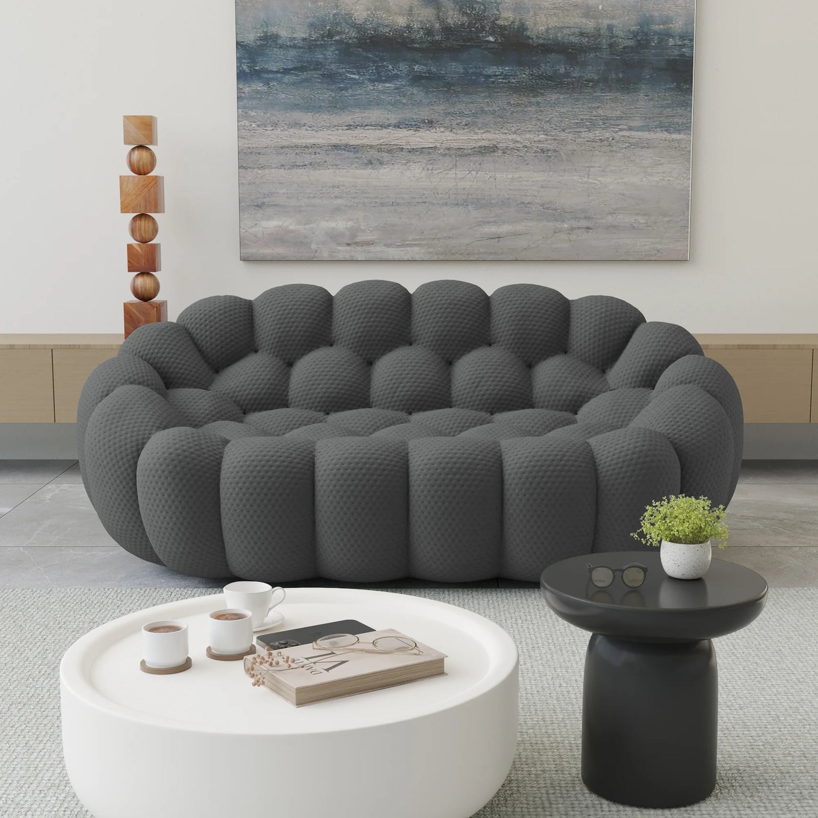 Essential 2-Seater grey 3D-Knitted Fabric Loveseats | 1-Piece, 3D-Knitted Fabric, Small Space