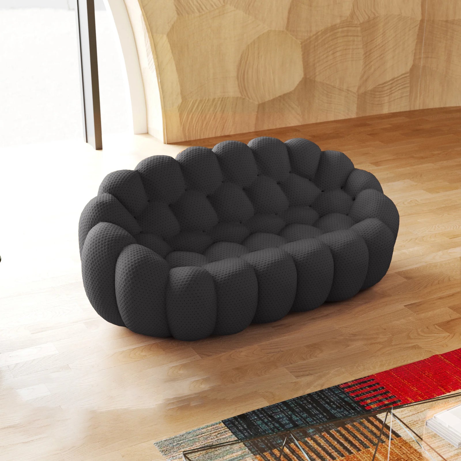 Essential 2-Seater grey 3D-Knitted Fabric Loveseats | 1-Piece, 3D-Knitted Fabric, Small Space