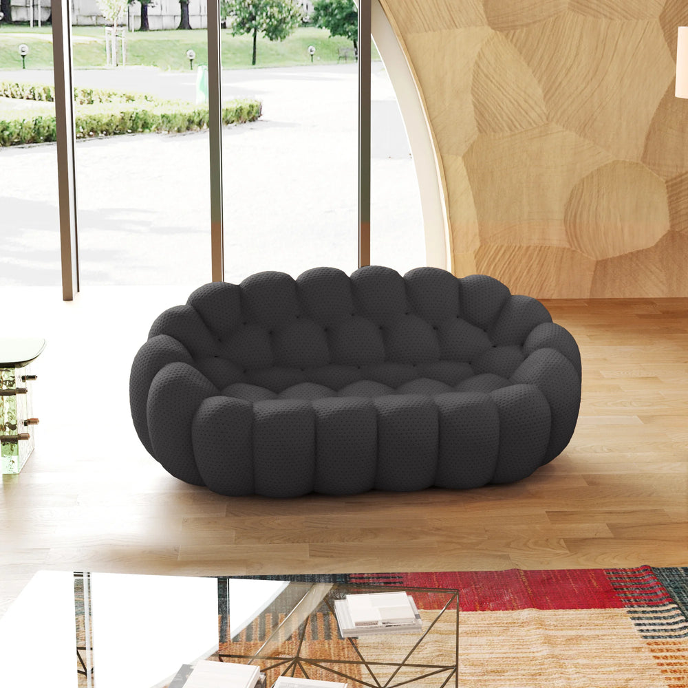 Essential Armless Floor Sofas | 1-Piece 3D Knitted Fabric Grey Loveseats 2-Seater