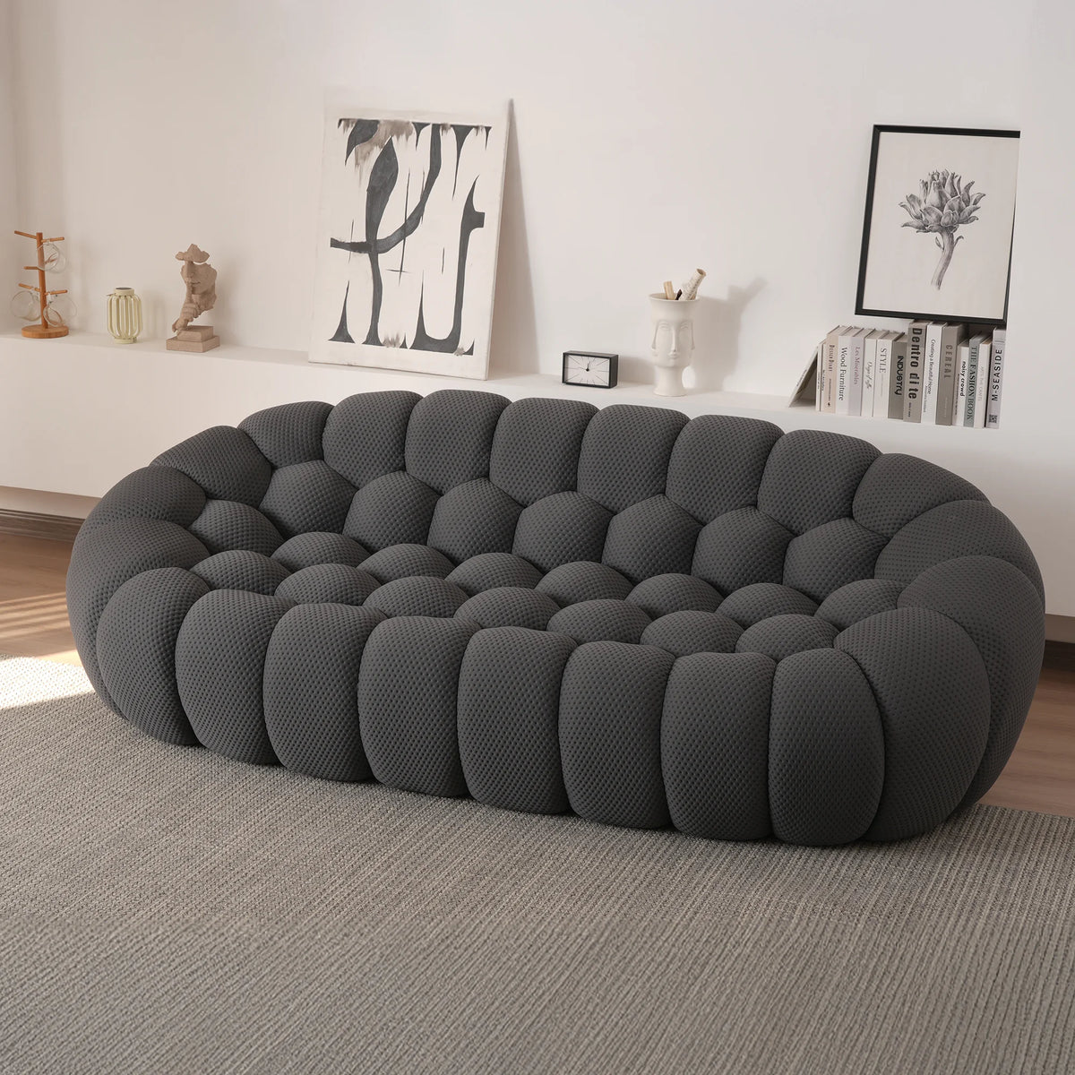 Seccionales de sofá Essential de 3 plazas en tela tejida 3D gris | 1 pieza, tela tejida 3D, diseño compacto