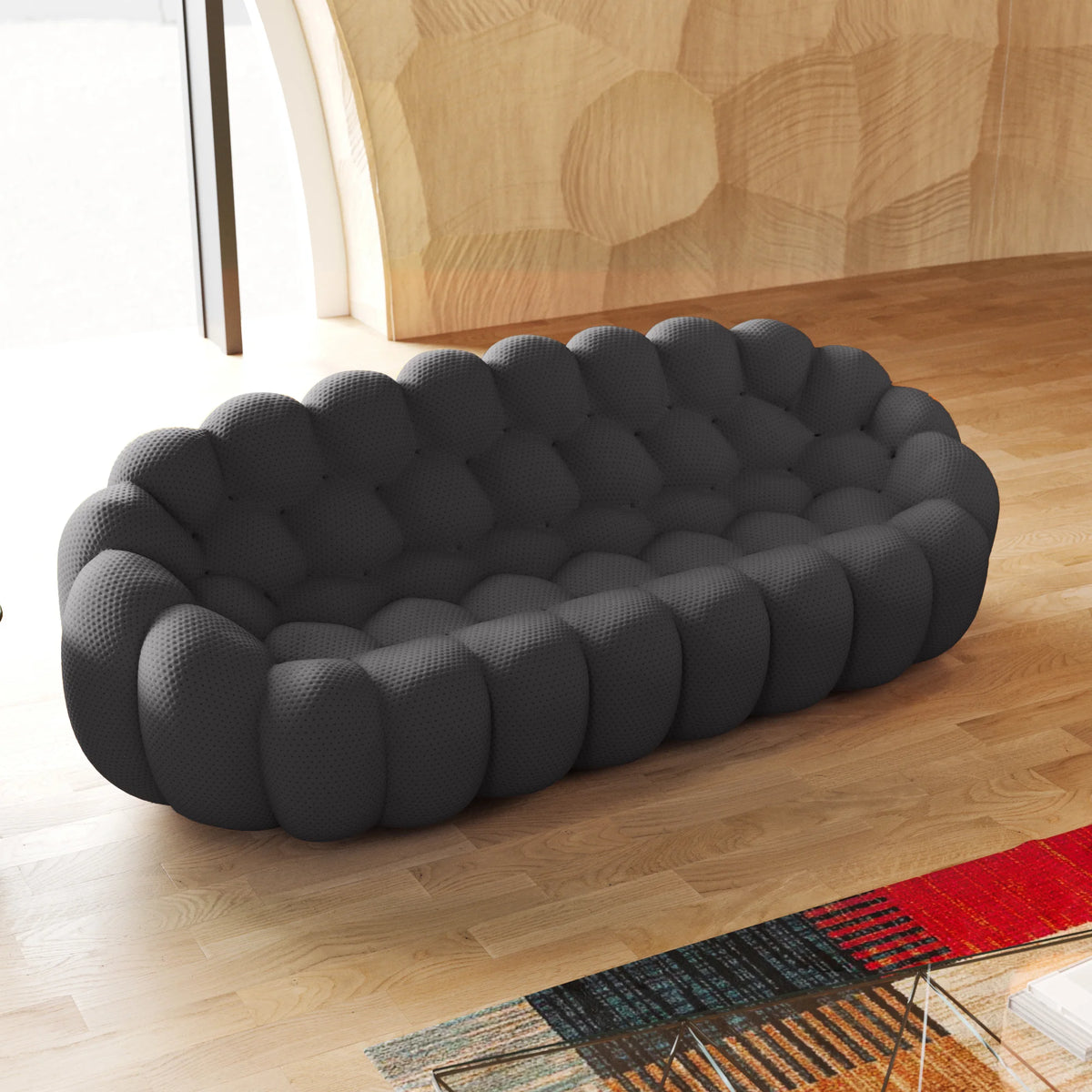 Seccionales de sofá Essential de 3 plazas en tela tejida 3D gris | 1 pieza, tela tejida 3D, diseño compacto