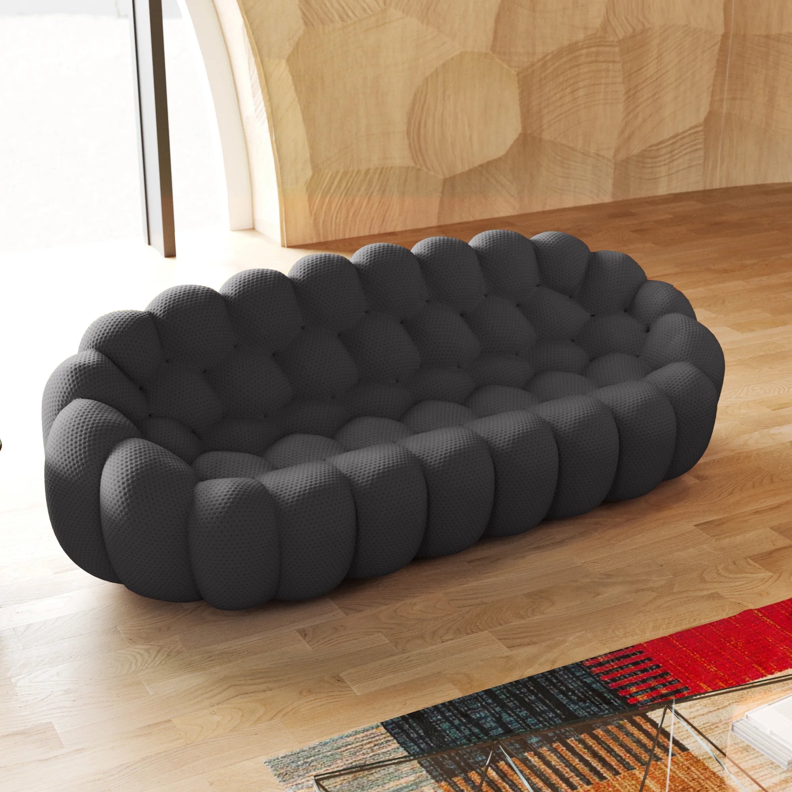 Essential 3-Seater grey 3D-Knitted Fabric Couch Sectionals | 1-Piece, 3D-Knitted Fabric, Compact Design